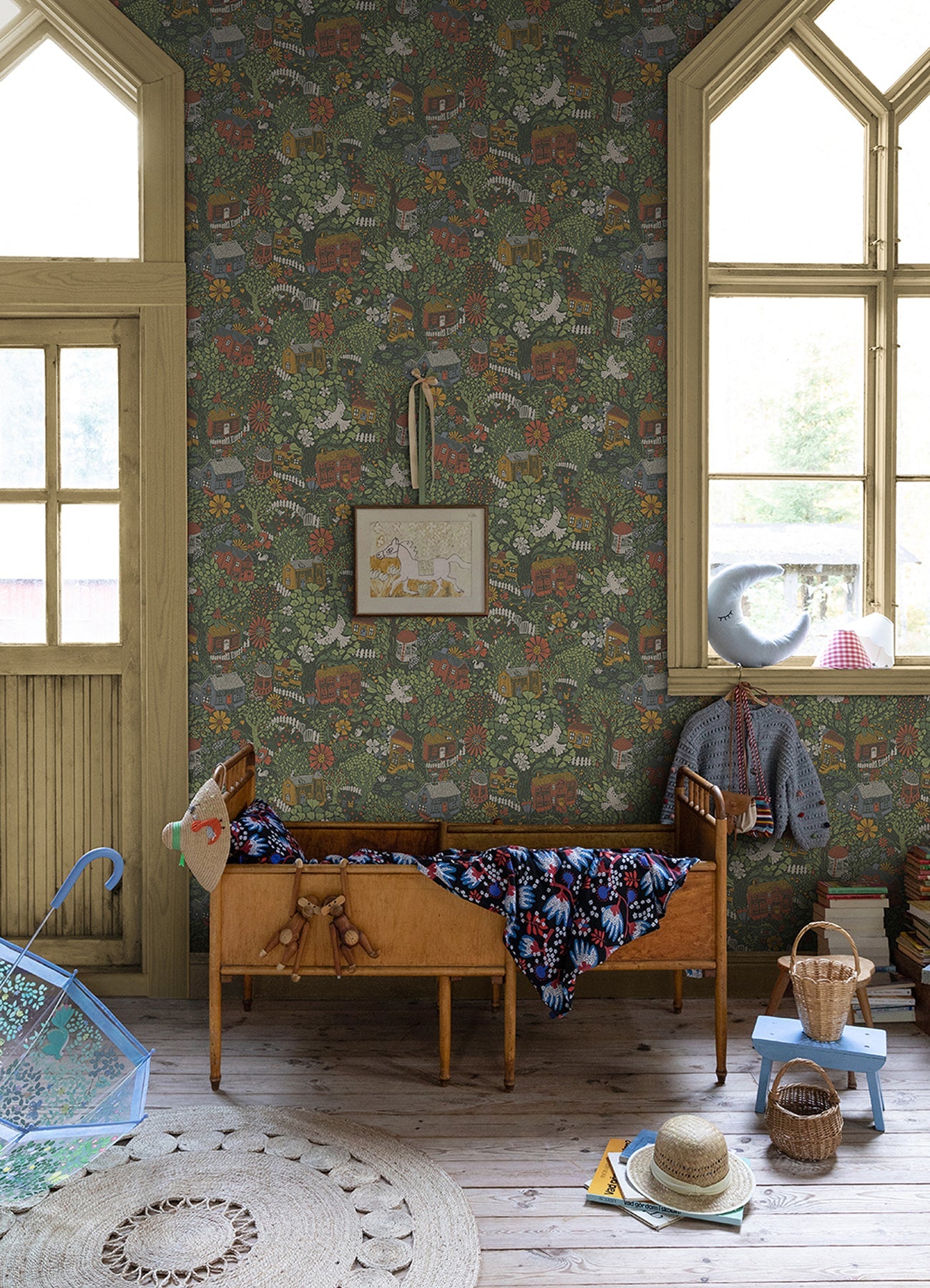 A-Street Prints Bygga Bo Green Woodland Village Wallpaper, 20.9-in by 33-ft