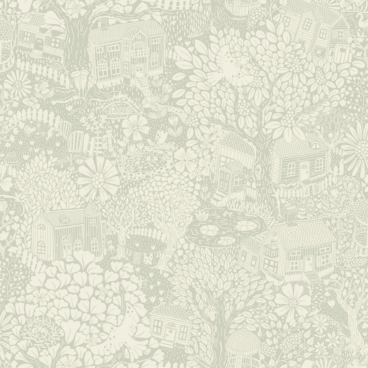 A-Street Prints Bygga Bo Seafoam Woodland Village Wallpaper, 20.9-in by 33-ft