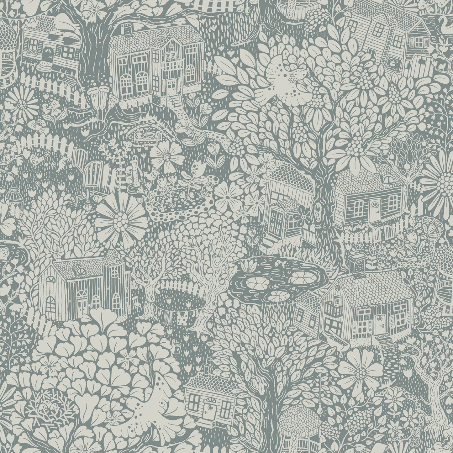 A-Street Prints Bygga Bo Blue Woodland Village Wallpaper, 20.9-in by 33-ft