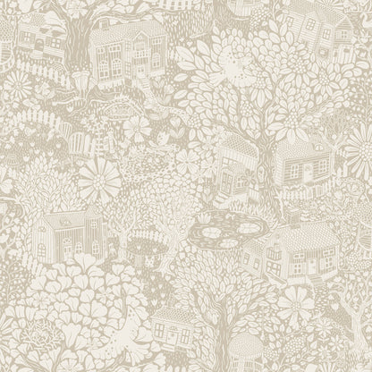 A-Street Prints Bygga Bo Light Grey Woodland Village Wallpaper, 20.9-in by 33-ft