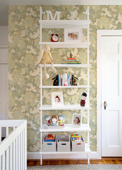 A-Street Prints Dr√∂mma Sage Songbirds and Sunflowers Wallpaper, 20.9-in by 33-ft