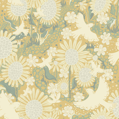 A-Street Prints Dr√∂mma Butter Songbirds and Sunflowers Wallpaper, 20.9-in by 33-ft