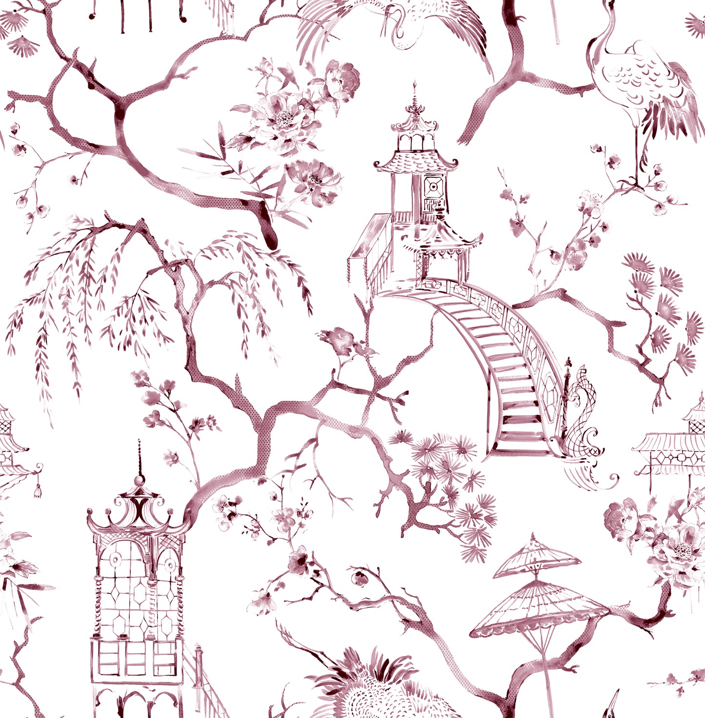 A-Street Prints Serena Plum Chinoiserie Wallpaper, 20.5-in by 33-ft