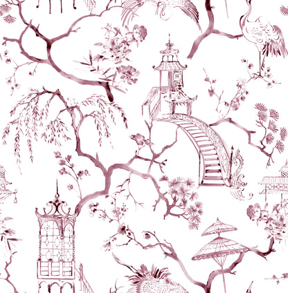 A-Street Prints Serena Plum Chinoiserie Wallpaper, 20.5-in by 33-ft