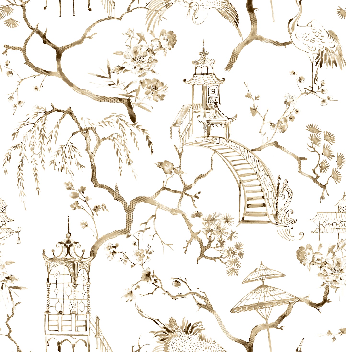 A-Street Prints Serena Coffee Chinoiserie Wallpaper, 20.5-in by 33-ft