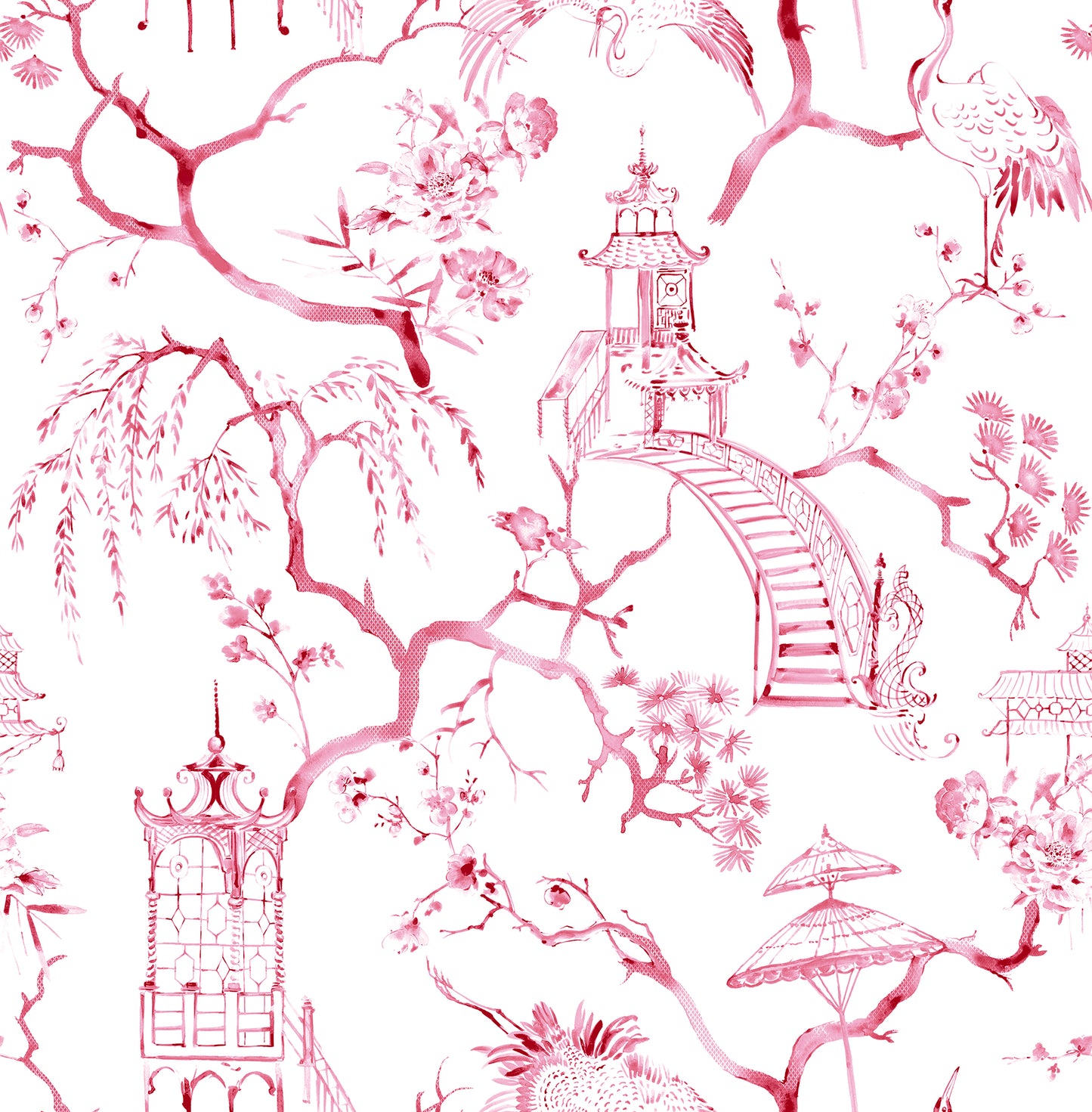 A-Street Prints Serena Raspberry Chinoiserie Wallpaper, 20.5-in by 33-ft