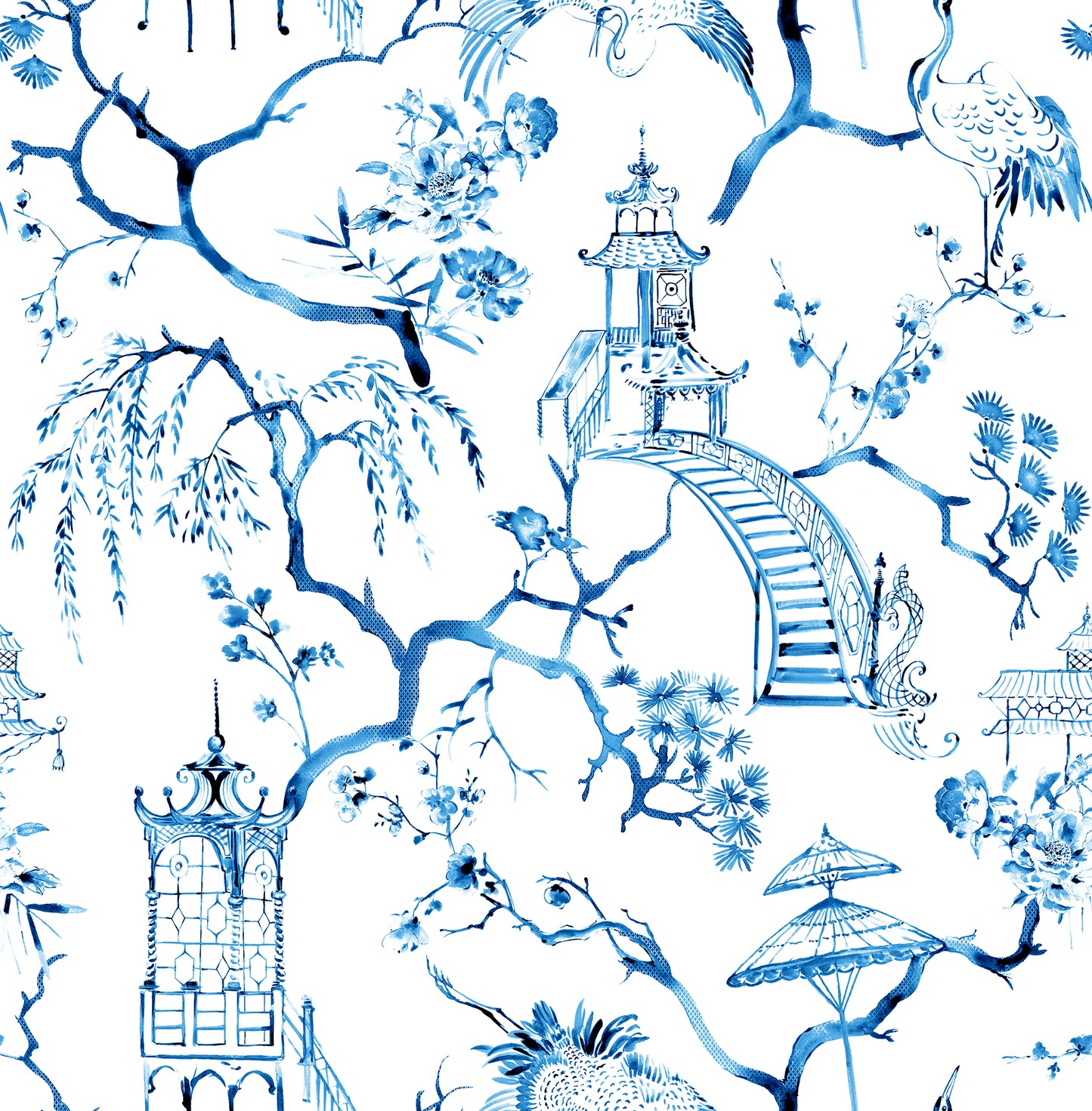 A-Street Prints Serena Blue Chinoiserie Wallpaper, 20.5-in by 33-ft