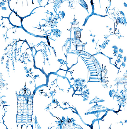 A-Street Prints Serena Blue Chinoiserie Wallpaper, 20.5-in by 33-ft