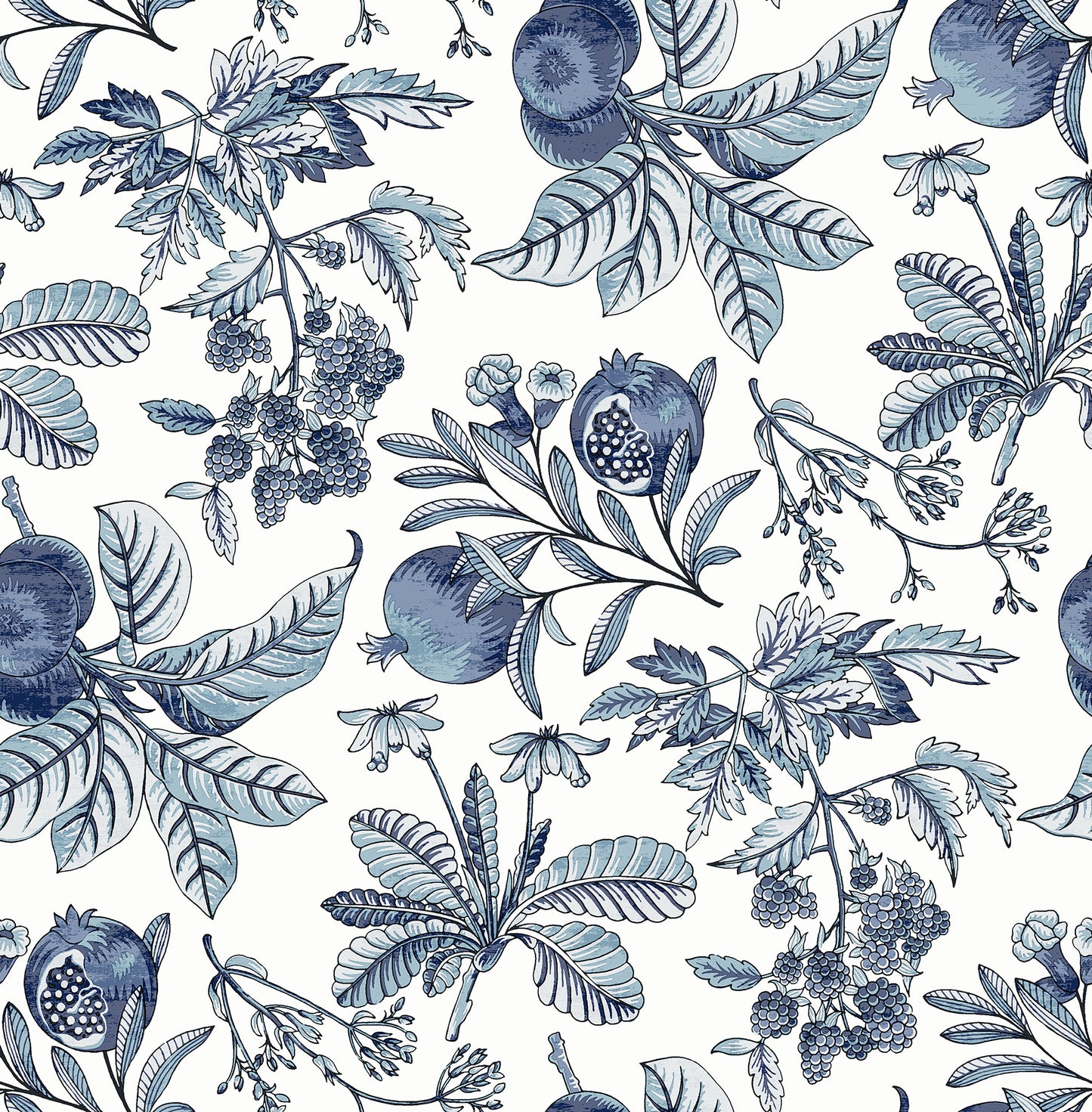 A-Street Prints Cecilia Blue Fruit Wallpaper, 20.5-in by 33-ft