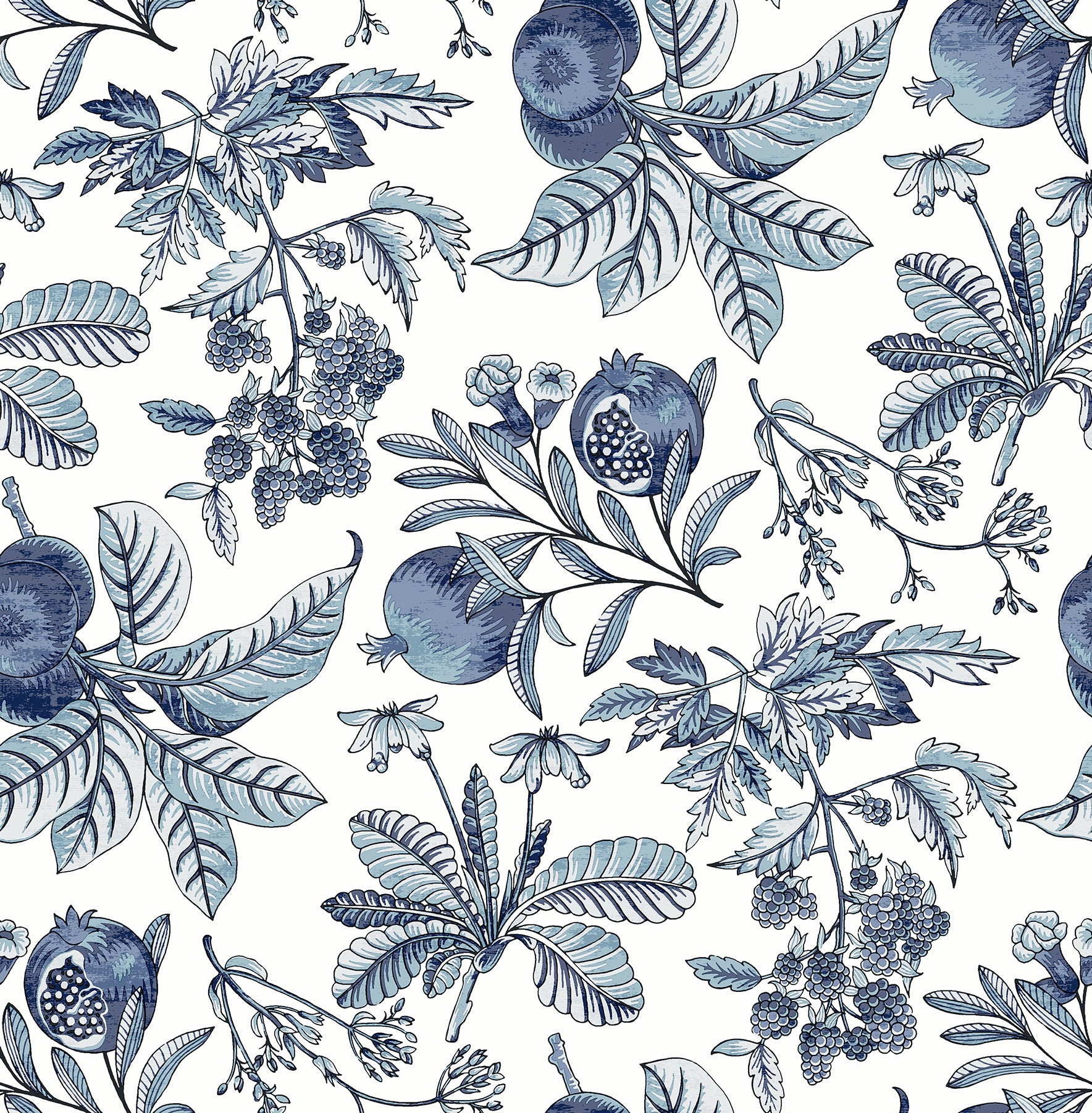 A-Street Prints Cecilia Blue Fruit Wallpaper, 20.5-in by 33-ft