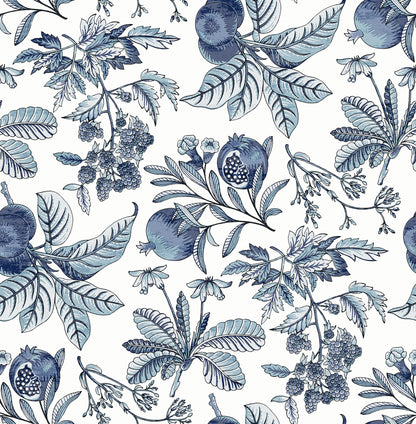 A-Street Prints Cecilia Blue Fruit Wallpaper, 20.5-in by 33-ft