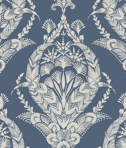 A-Street Prints Arlie Indigo Botanical Damask Wallpaper, 20.5-in by 33-ft