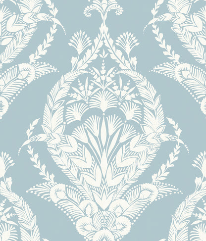 A-Street Prints Arlie Light Blue Botanical Damask Wallpaper, 20.5-in by 33-ft