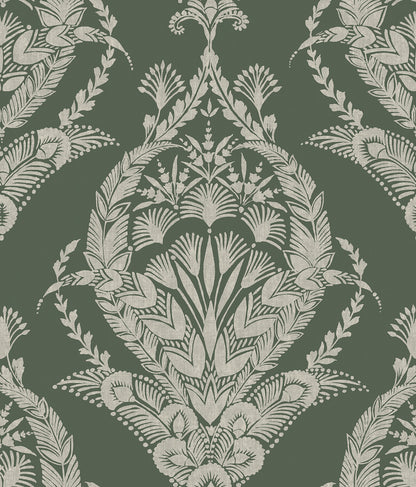 A-Street Prints Arlie Evergreen Botanical Damask Wallpaper, 20.5-in by 33-ft