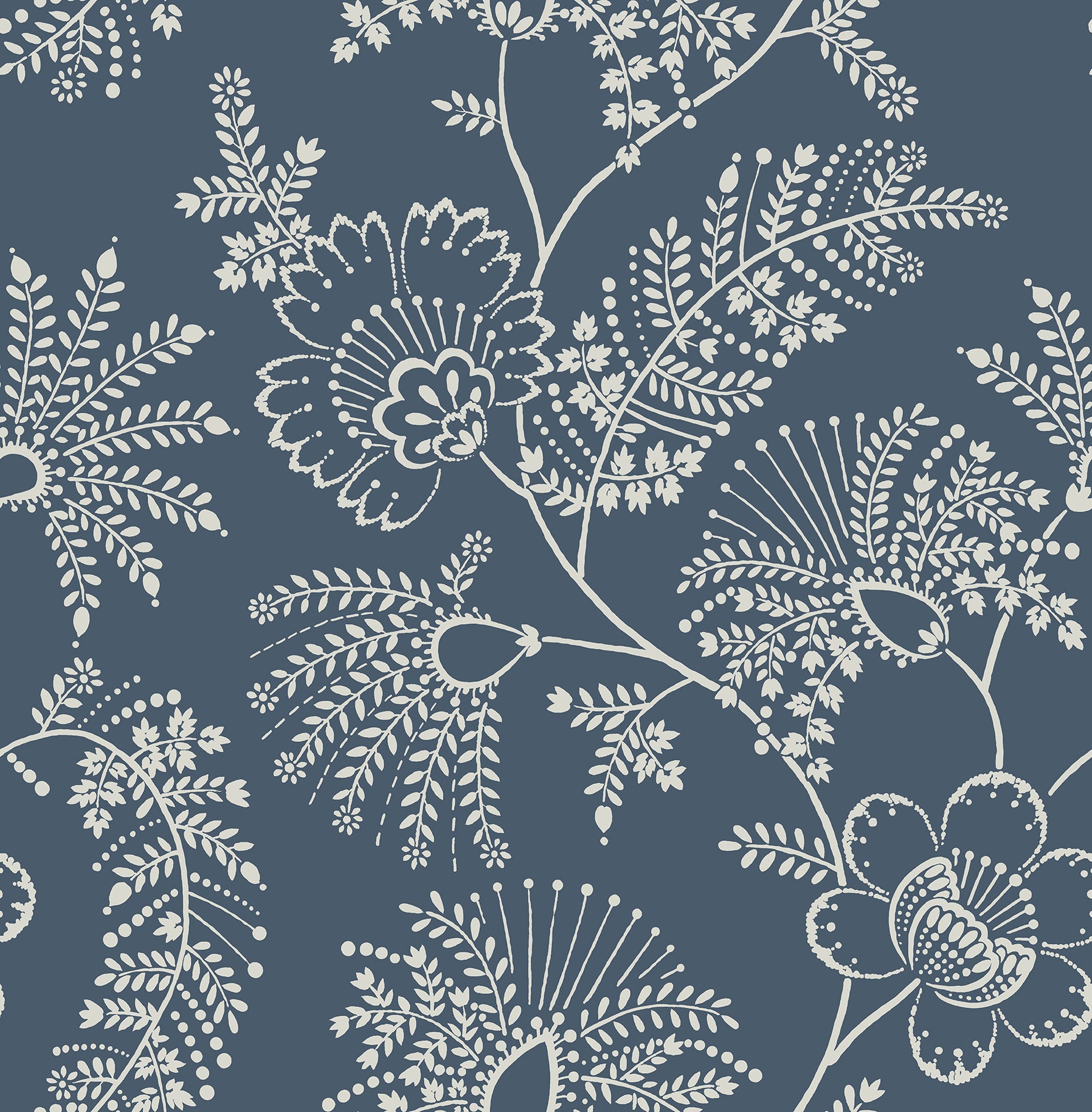 A-Street Prints Maeve Dark Blue Jacobean Trail Wallpaper, 20.5-in by 33-ft