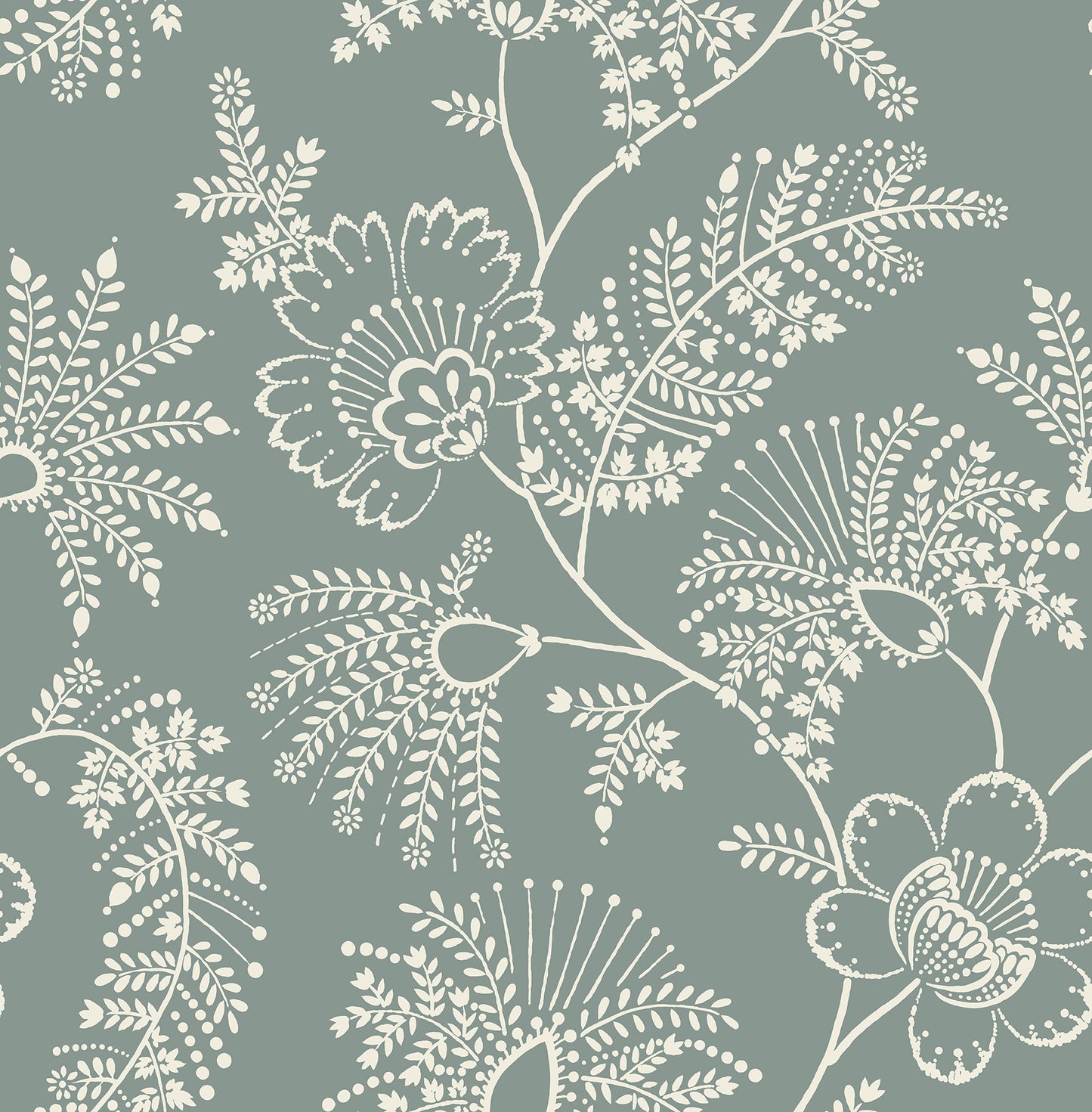 A-Street Prints Maeve Sea Green Jacobean Trail Wallpaper, 20.5-in by 33-ft