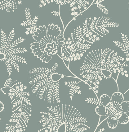 A-Street Prints Maeve Sea Green Jacobean Trail Wallpaper, 20.5-in by 33-ft