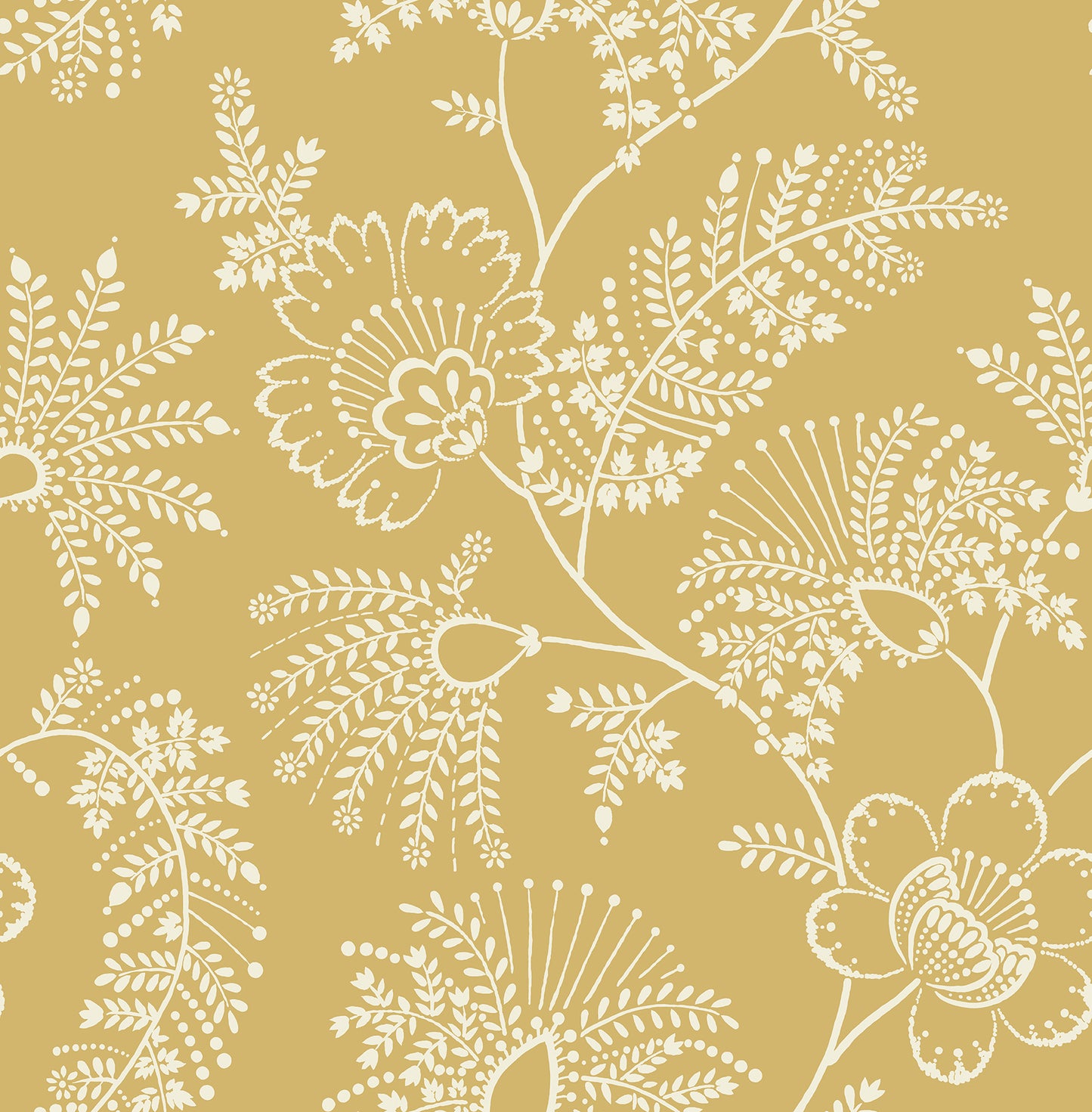 A-Street Prints Maeve Mustard Jacobean Trail Wallpaper, 20.5-in by 33-ft