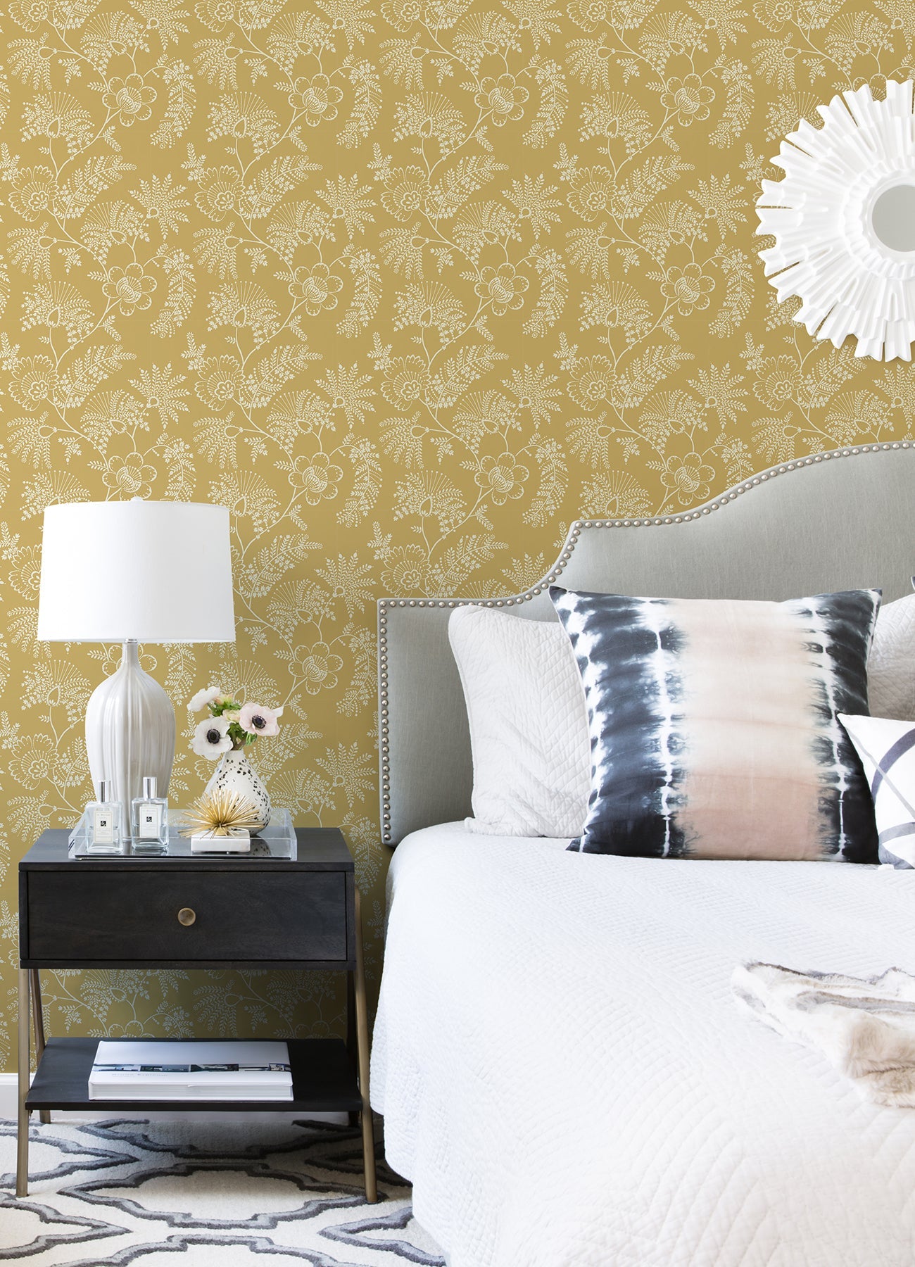 A-Street Prints Maeve Mustard Jacobean Trail Wallpaper, 20.5-in by 33-ft