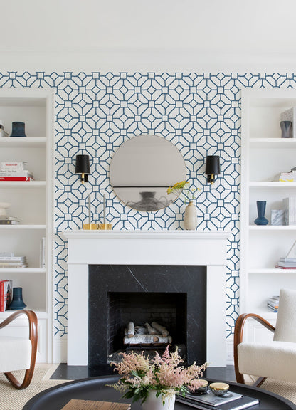 A-Street Prints Addis Blue Trellis Wallpaper, 20.5-in by 33-ft