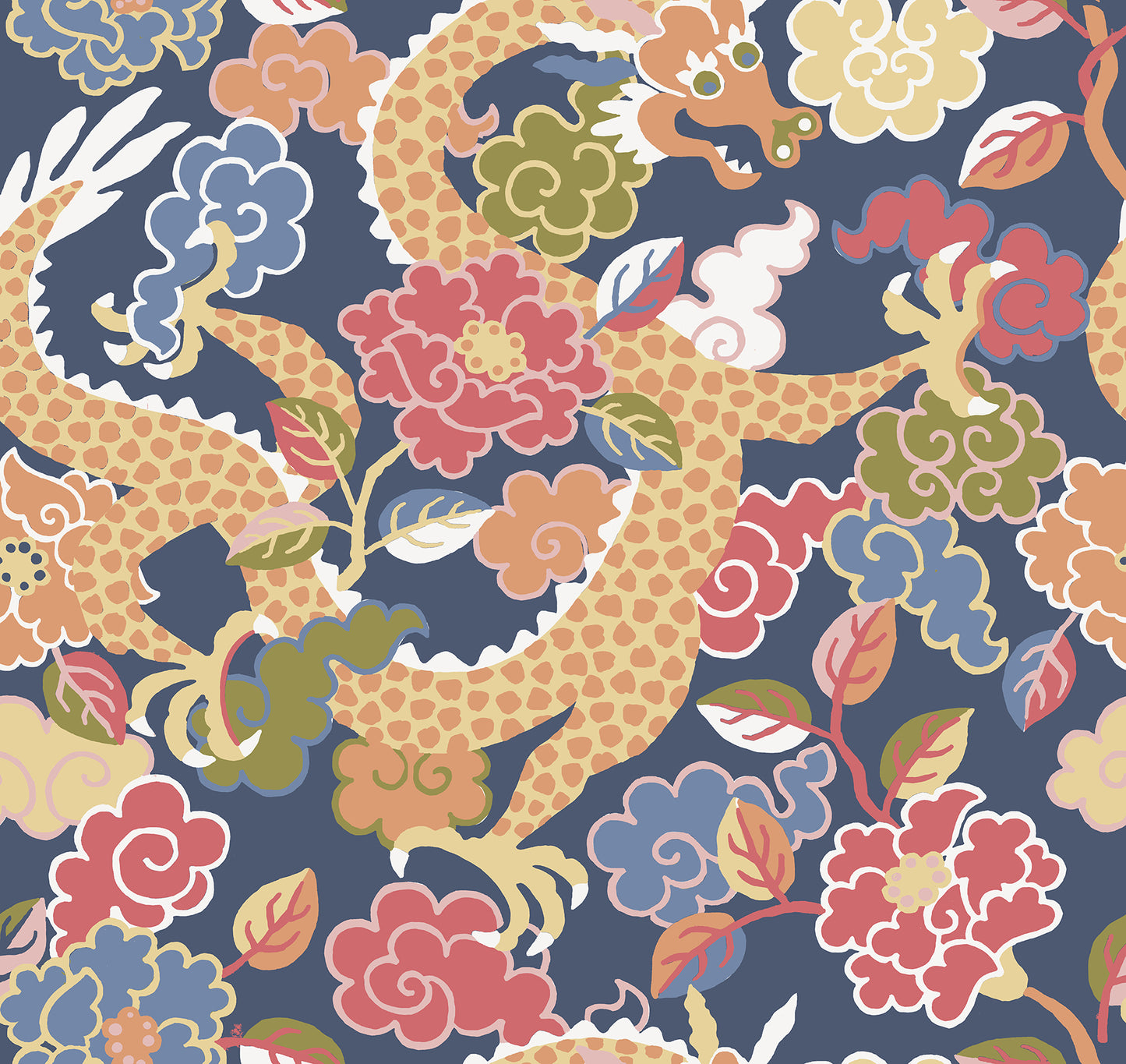 A-Street Prints Yanci Orange Dragon Wallpaper, 27-in by 27-ft