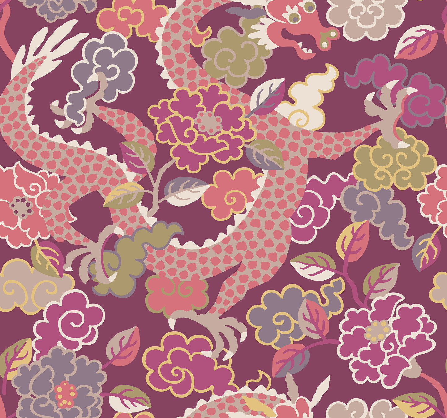 A-Street Prints Yanci Plum Dragon Wallpaper, 27-in by 27-ft