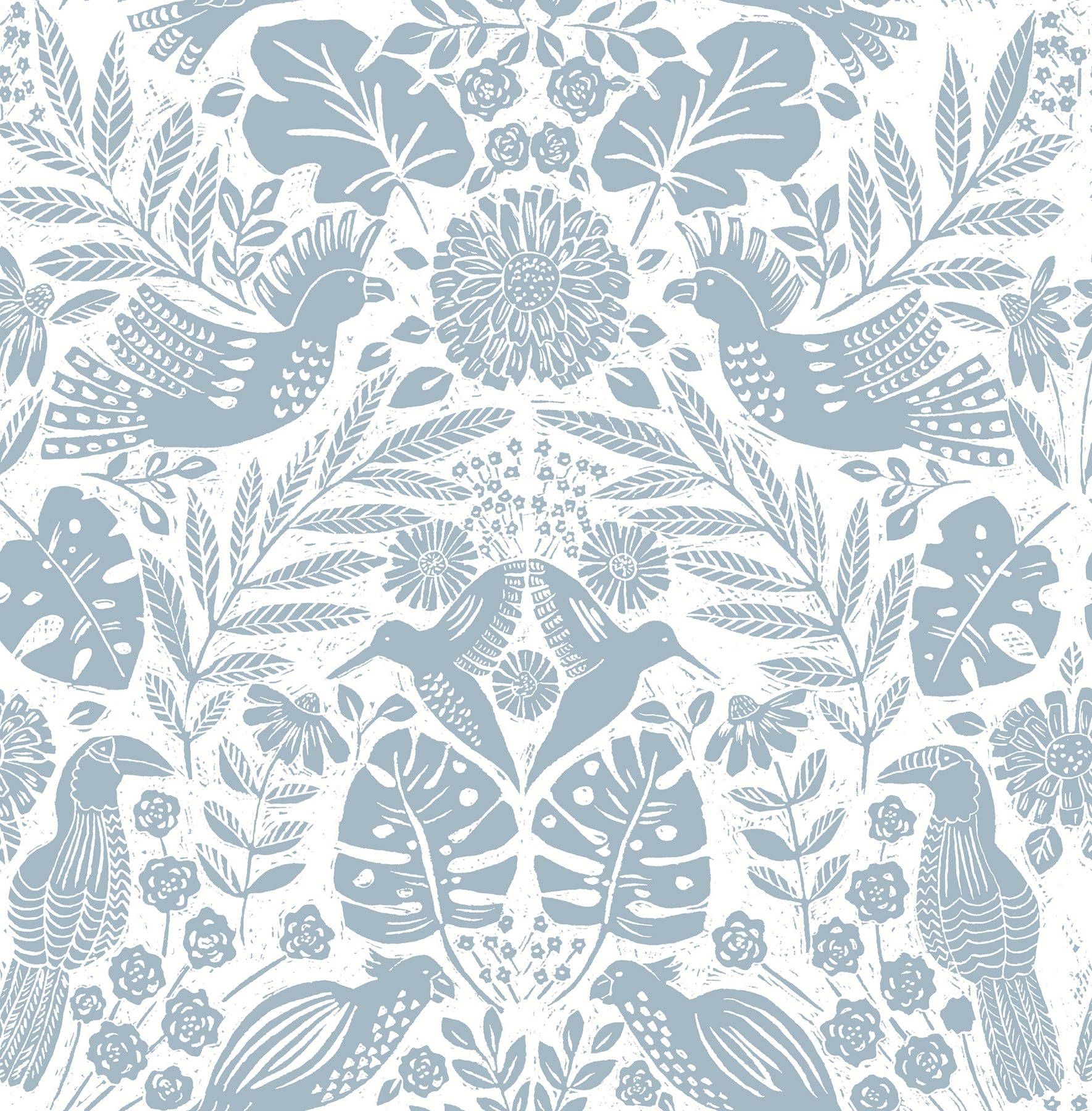 A-Street Prints Nestle Blue Bird Block Print Wallpaper, 20.5-in by 33-ft