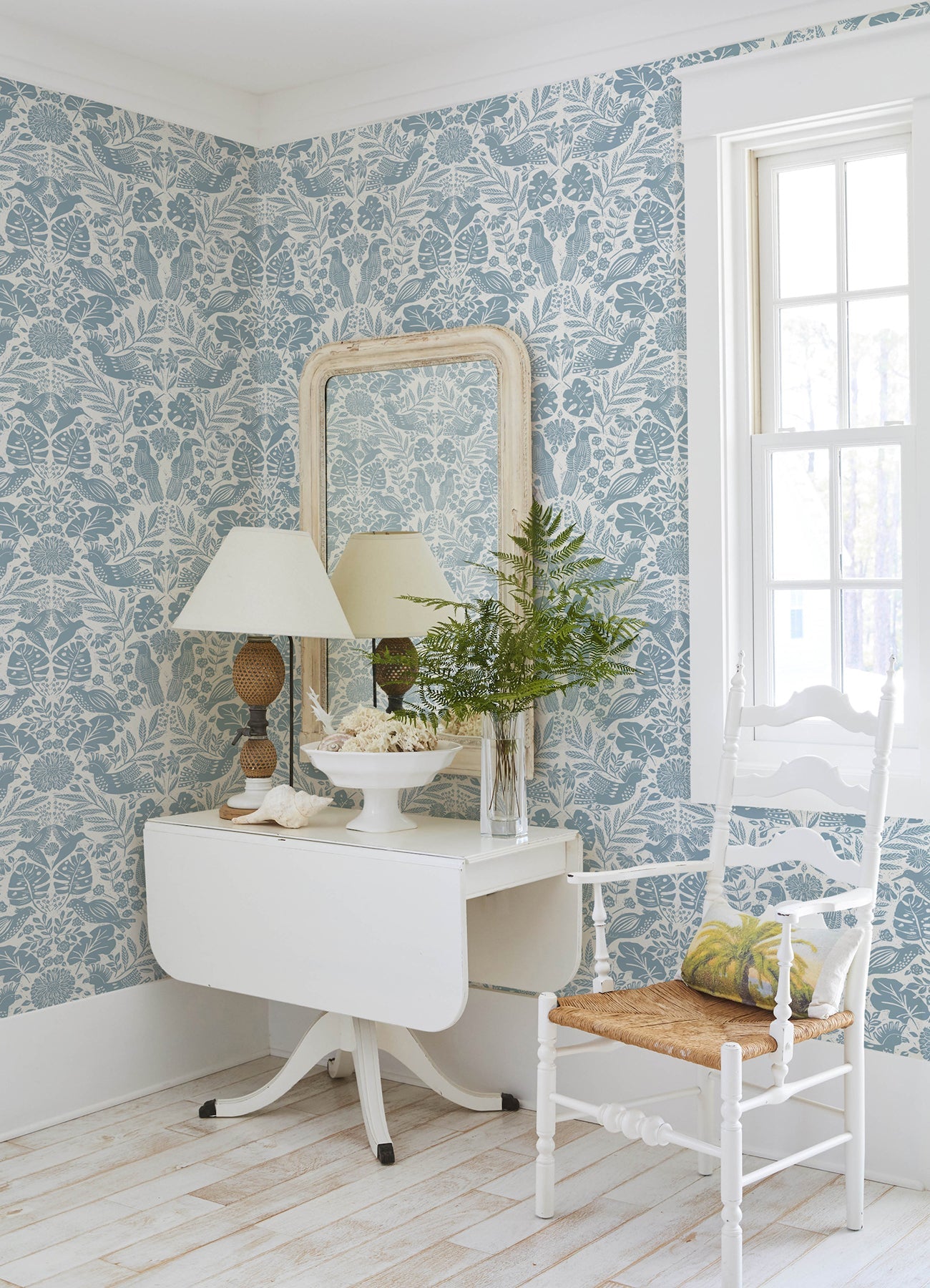 A-Street Prints Nestle Blue Bird Block Print Wallpaper, 20.5-in by 33-ft