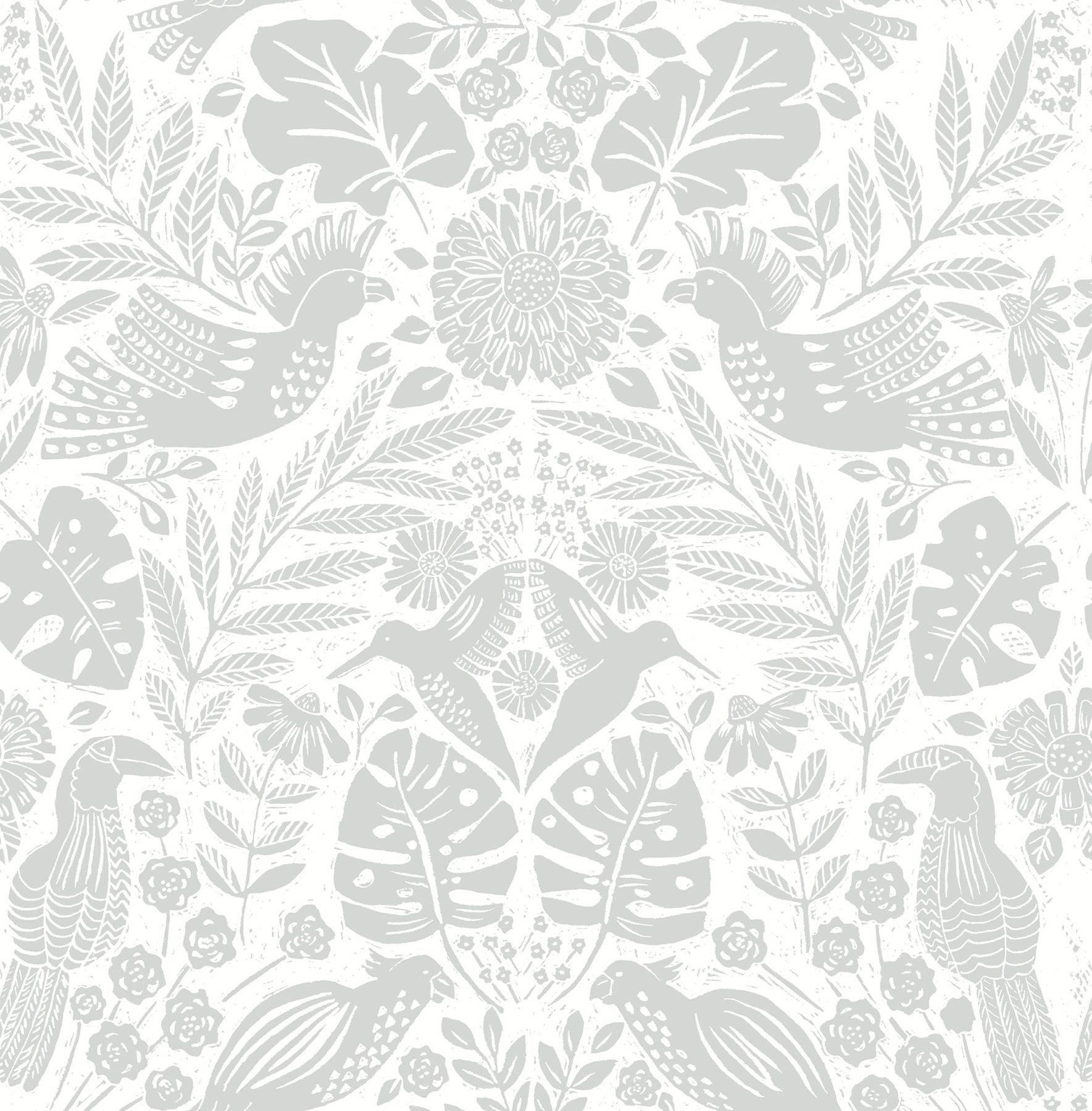 A-Street Prints Nestle Light Grey Bird Block Print Wallpaper, 20.5-in by 33-ft