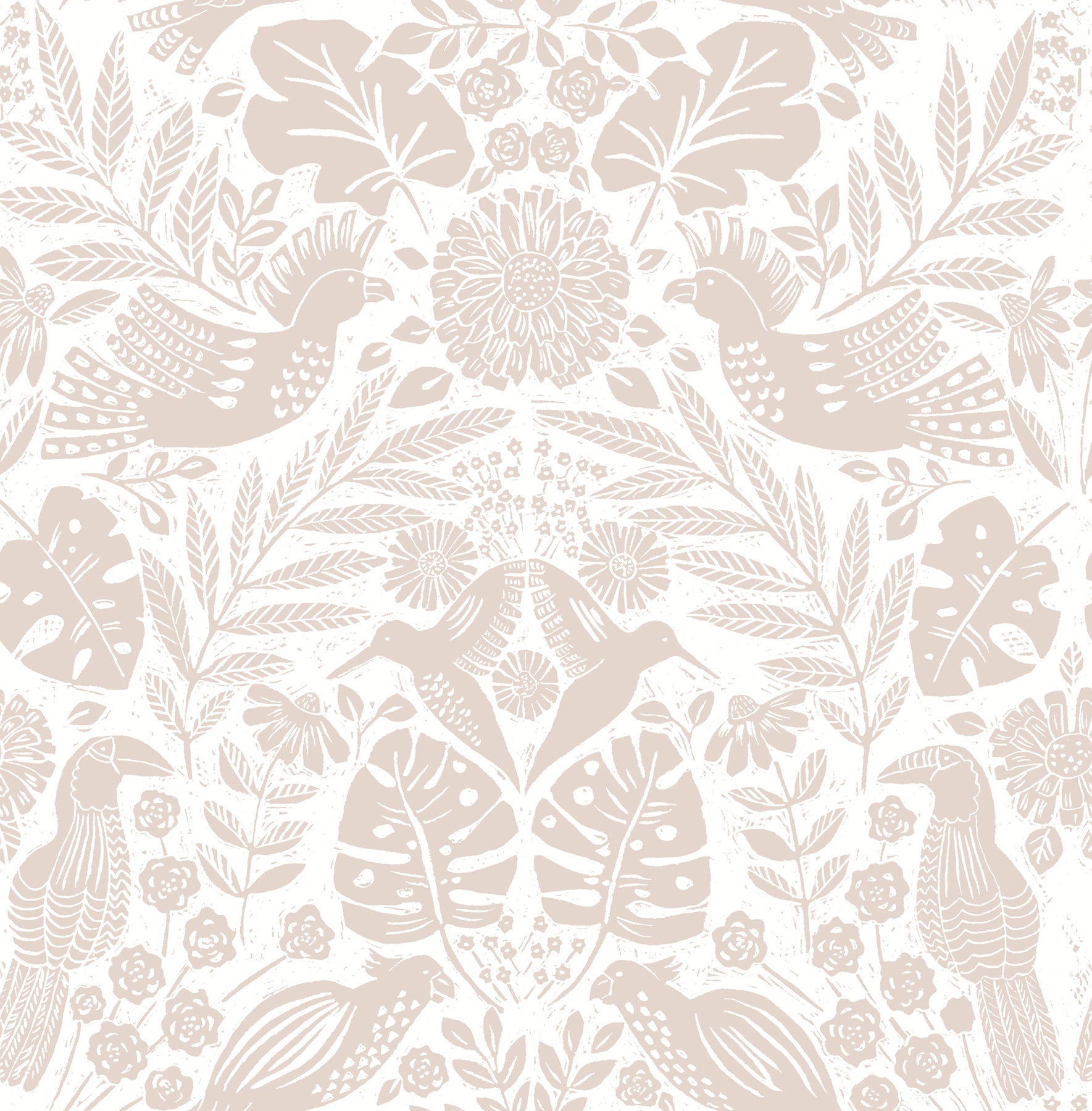 A-Street Prints Nestle Pink Bird Block Print Wallpaper, 20.5-in by 33-ft