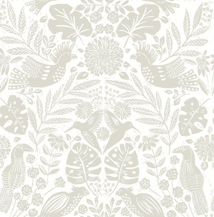 A-Street Prints Nestle Dove Bird Block Print Wallpaper, 20.5-in by 33-ft