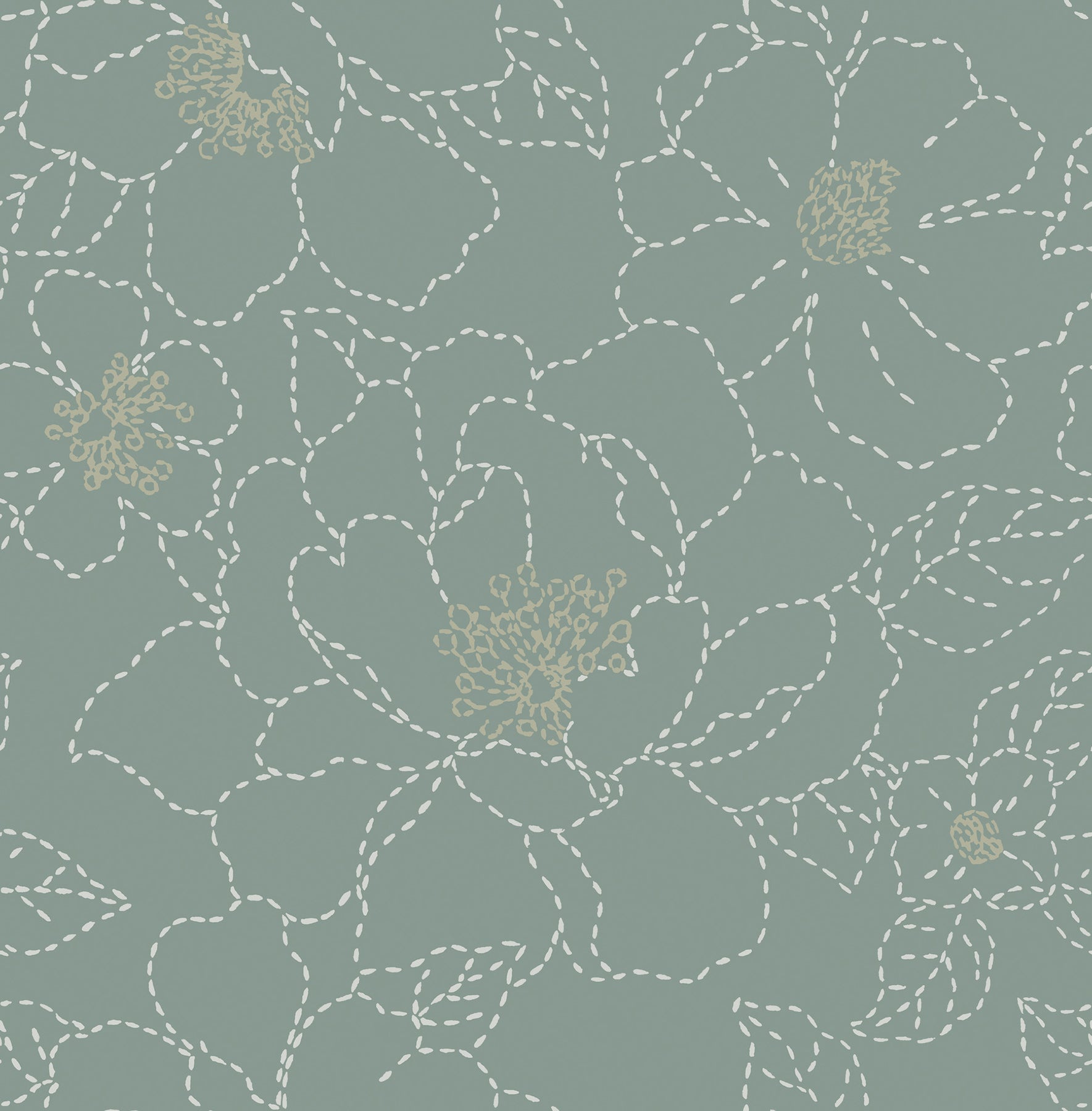 A-Street Prints Gardena Sea Green Embroidered Floral Wallpaper, 20.5-in by 33-ft