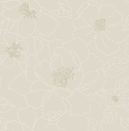 A-Street Prints Gardena Light Grey Embroidered Floral Wallpaper, 20.5-in by 33-ft