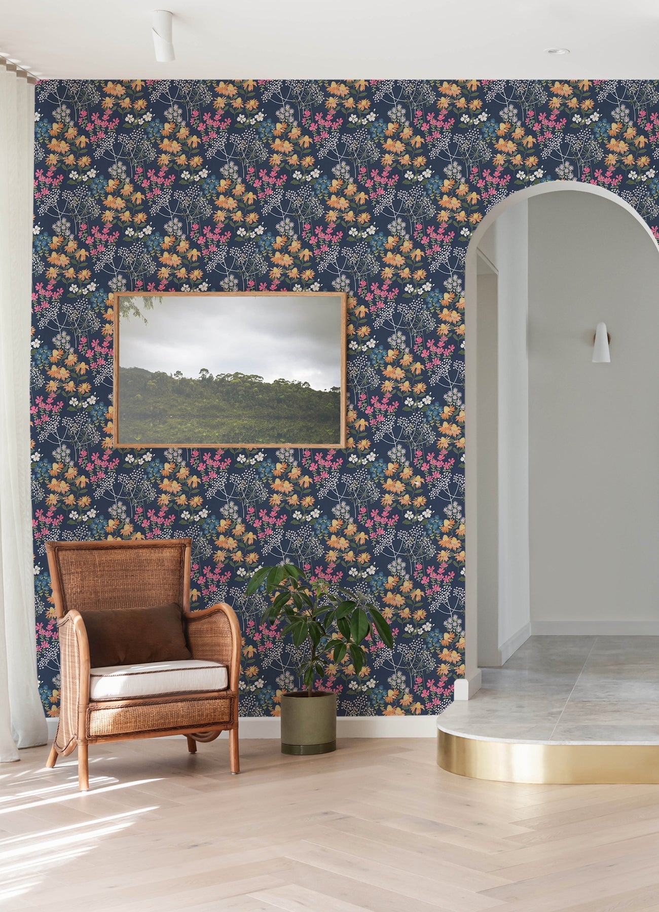 A-Street Prints Cultivate Navy Springtime Blooms Wallpaper, 20.5-in by 33-ft