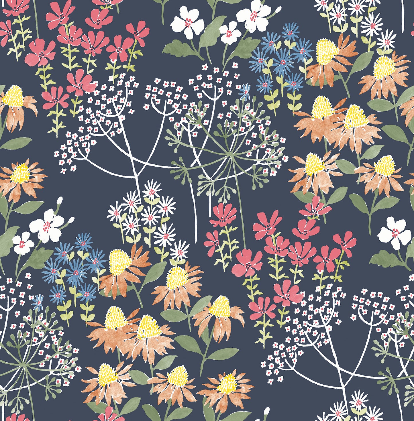 A-Street Prints Cultivate Navy Springtime Blooms Wallpaper, 20.5-in by 33-ft