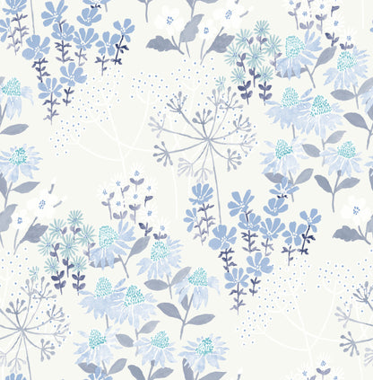 A-Street Prints Cultivate Blue Springtime Blooms Wallpaper, 20.5-in by 33-ft