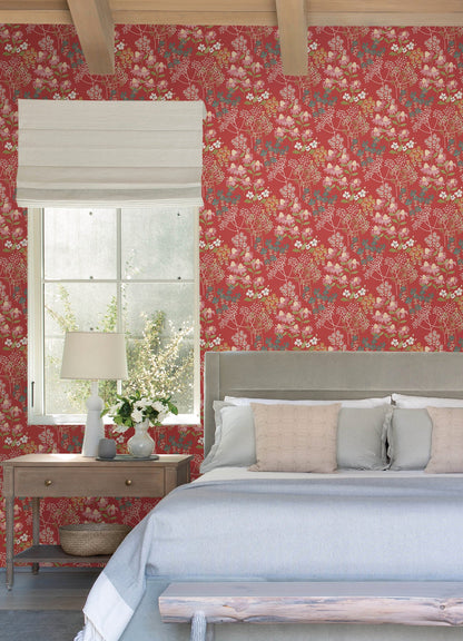 A-Street Prints Cultivate Red Springtime Blooms Wallpaper, 20.5-in by 33-ft