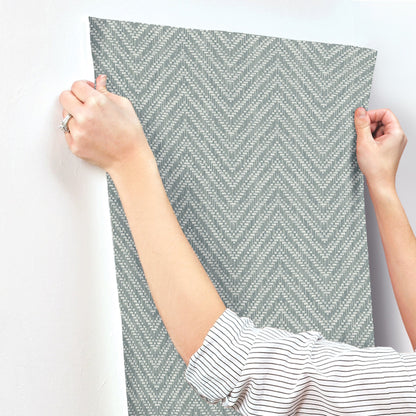 A-Street Prints Glynn Denim Chevron Wallpaper, 20.5-in by 33-ft