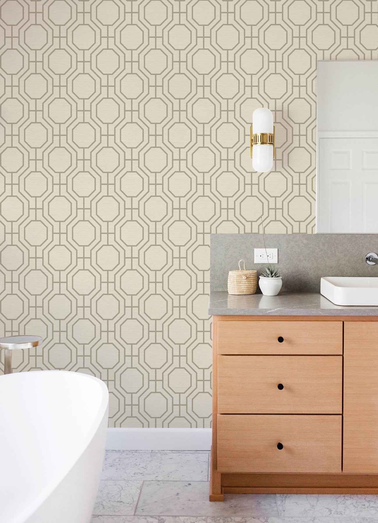 A-Street Prints Manor Taupe Geometric Trellis Wallpaper, 20.5-in by 33-ft