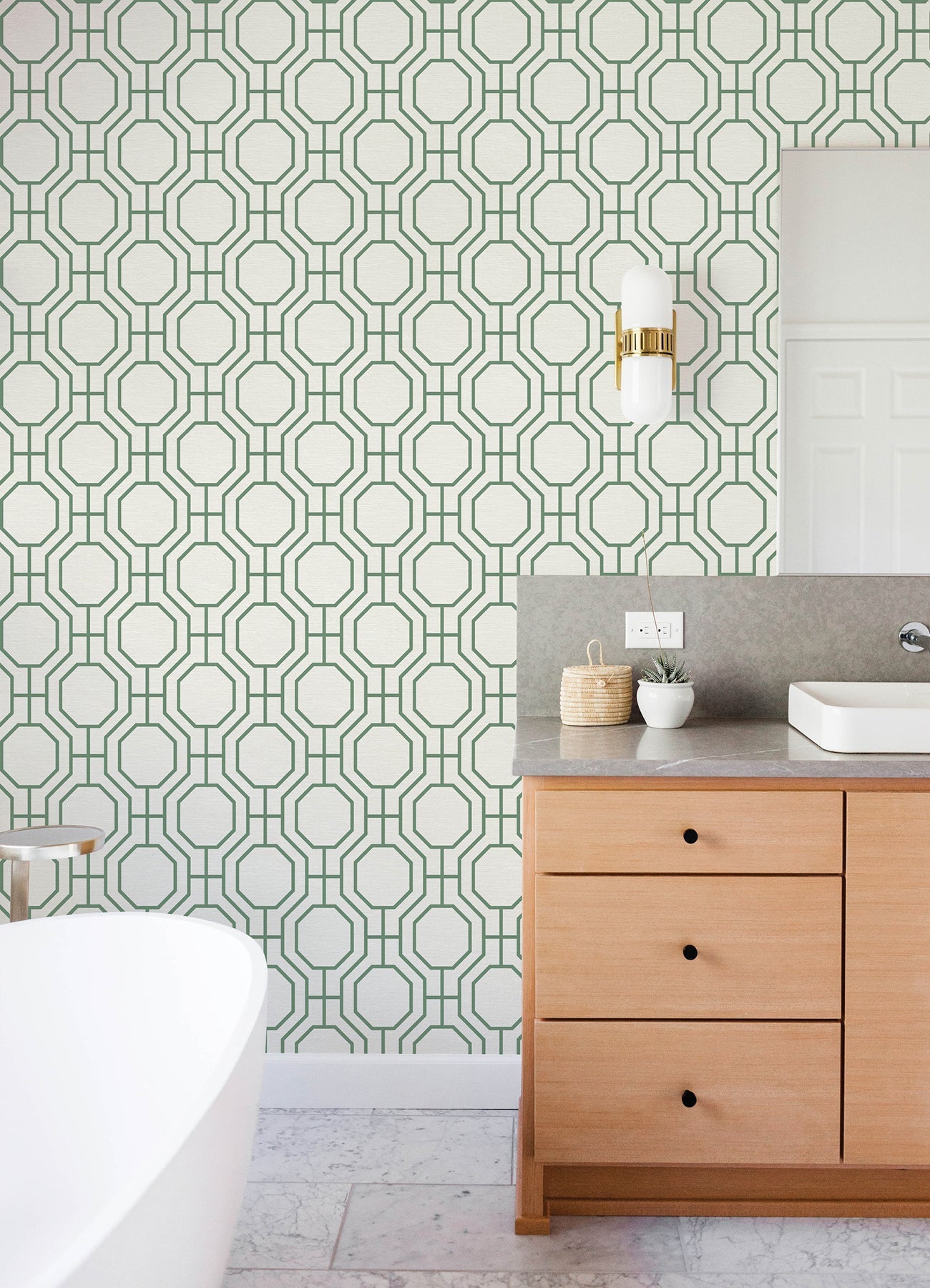 A-Street Prints Manor Green Geometric Trellis Wallpaper, 20.5-in by 33-ft