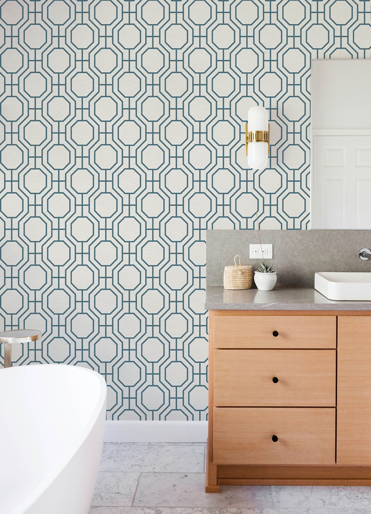 A-Street Prints Manor Blue Geometric Trellis Wallpaper, 20.5-in by 33-ft