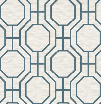 A-Street Prints Manor Blue Geometric Trellis Wallpaper, 20.5-in by 33-ft