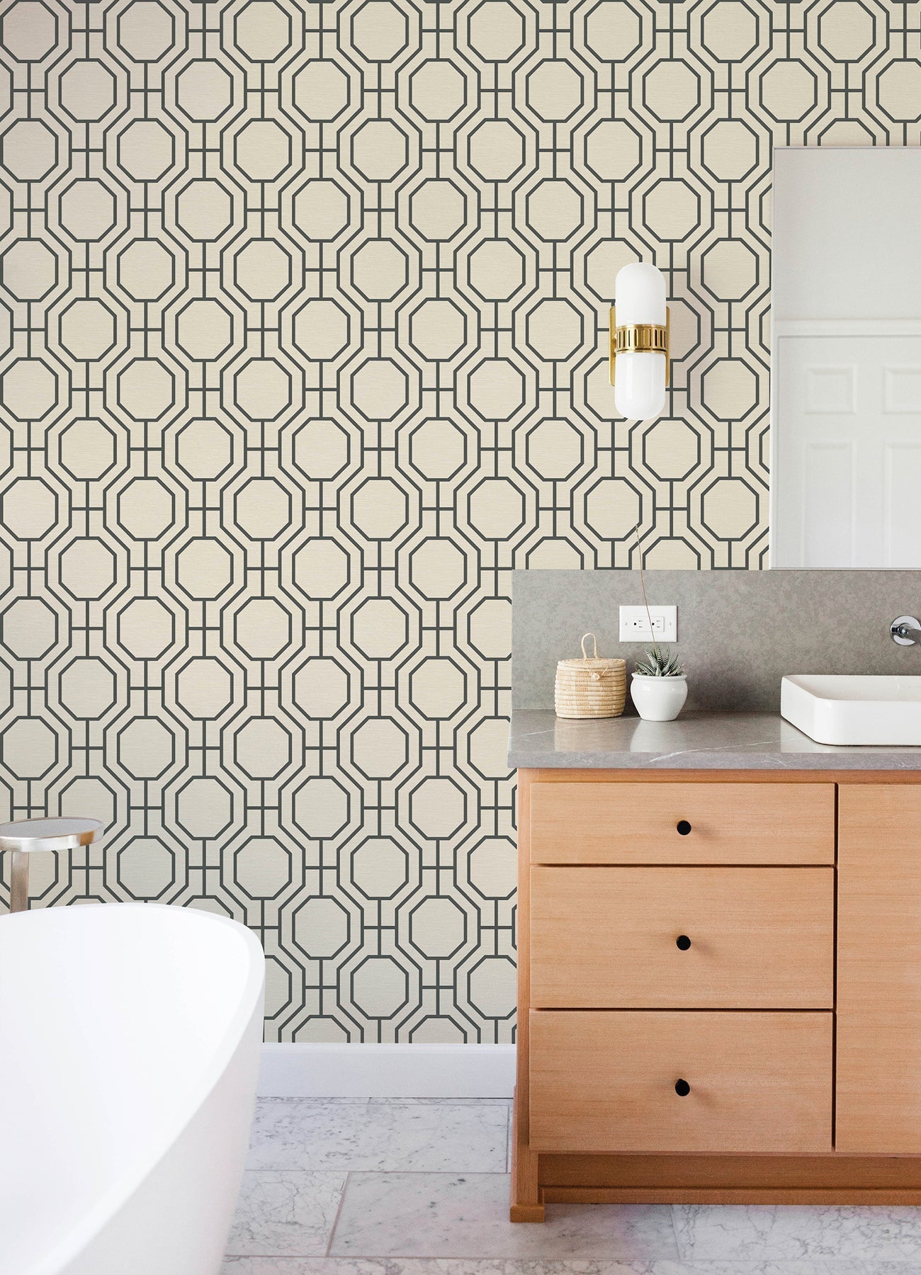 A-Street Prints Manor Black Geometric Trellis Wallpaper, 20.5-in by 33-ft