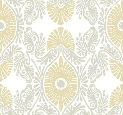 A-Street Prints Villa Light Yellow Embellished Ogee Wallpaper, 27-in by 27-ft