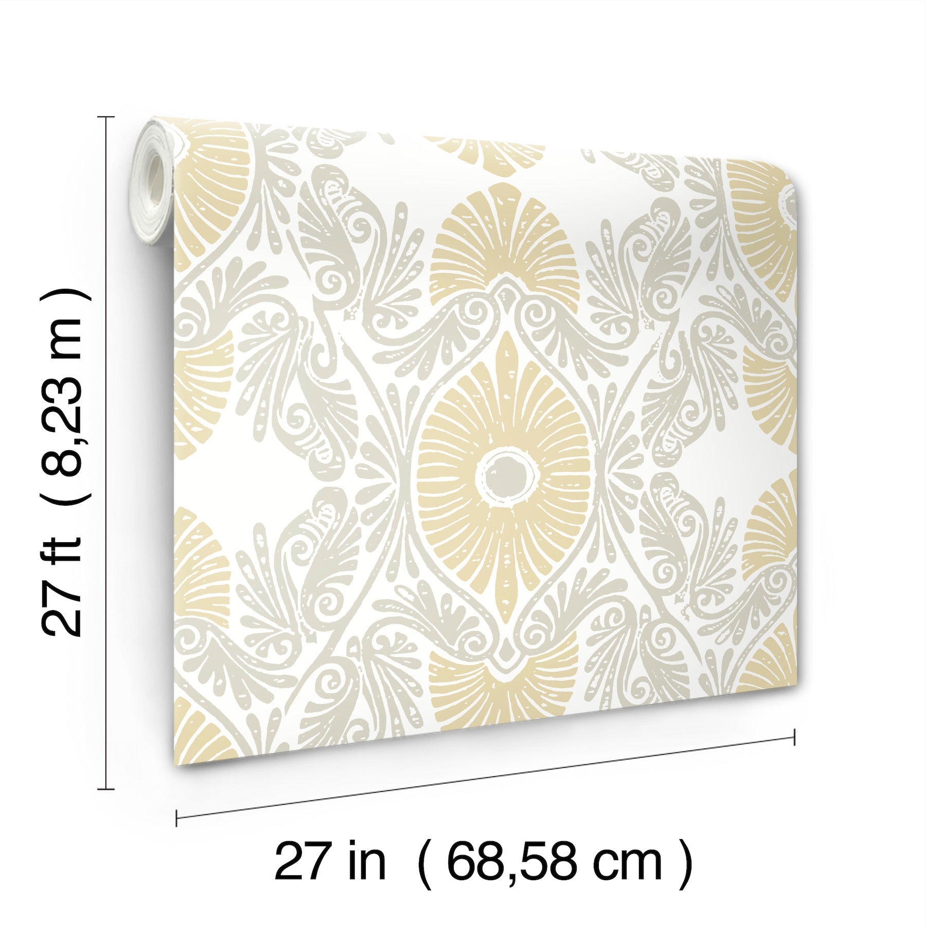 A-Street Prints Villa Light Yellow Embellished Ogee Wallpaper, 27-in by 27-ft