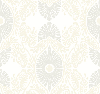 A-Street Prints Villa Bone Embellished Ogee Wallpaper, 27-in by 27-ft