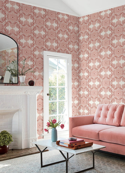 A-Street Prints Villa Raspberry Embellished Ogee Wallpaper, 27-in by 27-ft