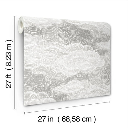 A-Street Prints Vision Grey Stipple Clouds Wallpaper, 27-in by 27-ft