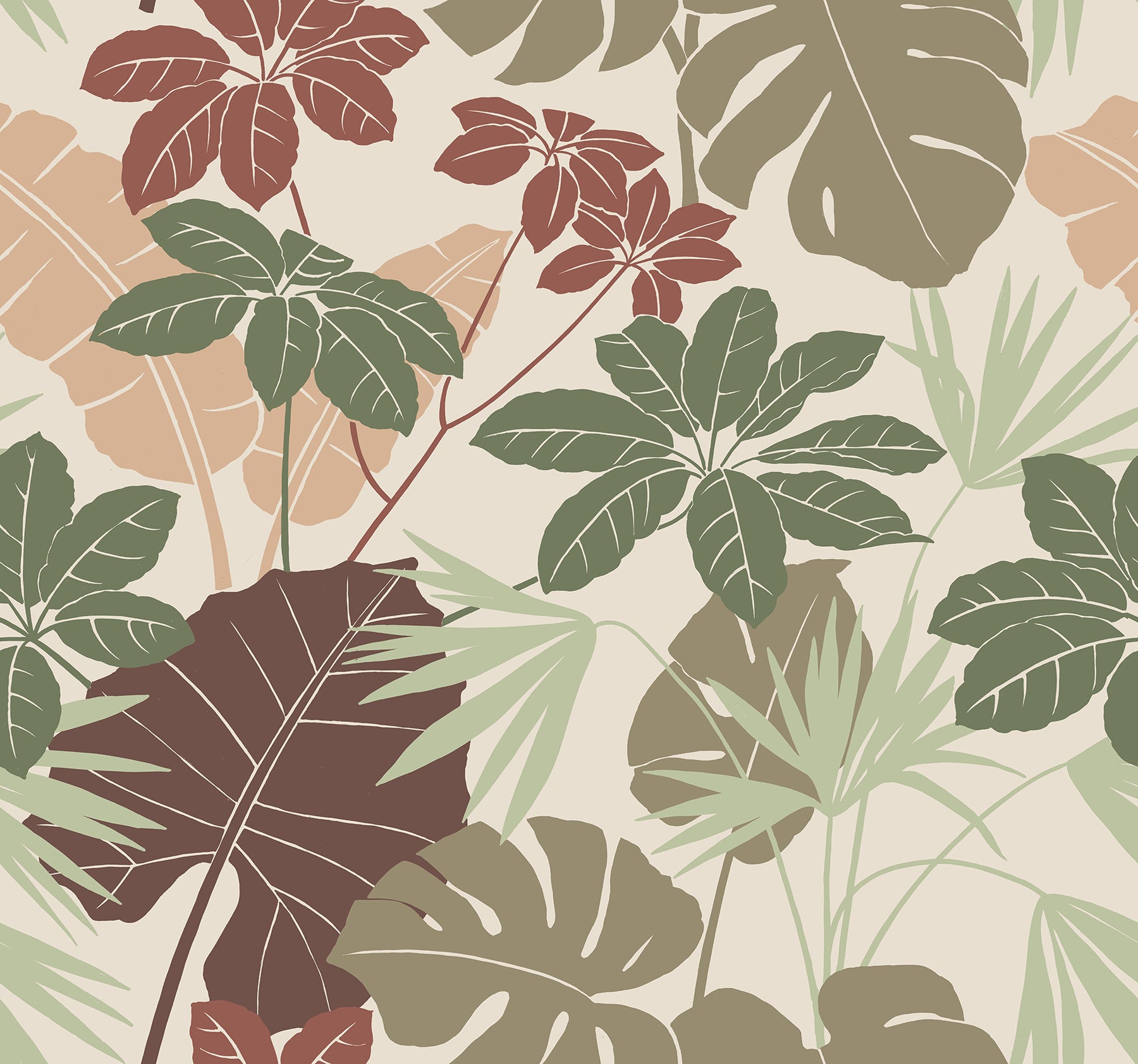 A-Street Prints Medellin Neutral Rainforest Floor Wallpaper, 27-in by 27-ft