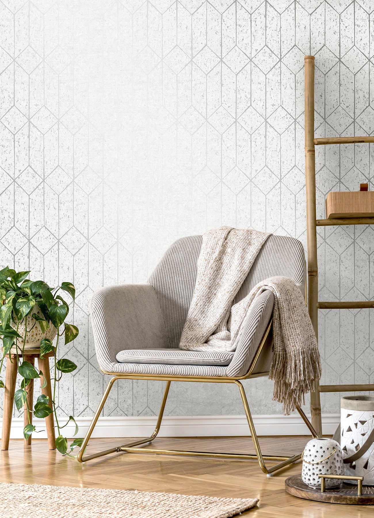 Advantage Hayden White Concrete Trellis Wallpaper, 20.5-in by 33-ft